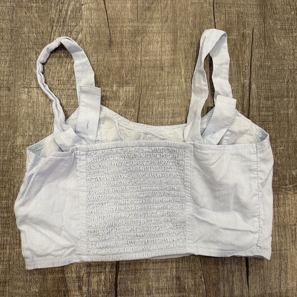 Aerie XS Light Blue Smocked Crop Top Adjustable Strap Cami Bralette‎ Summer Cute - Picture 7 of 8